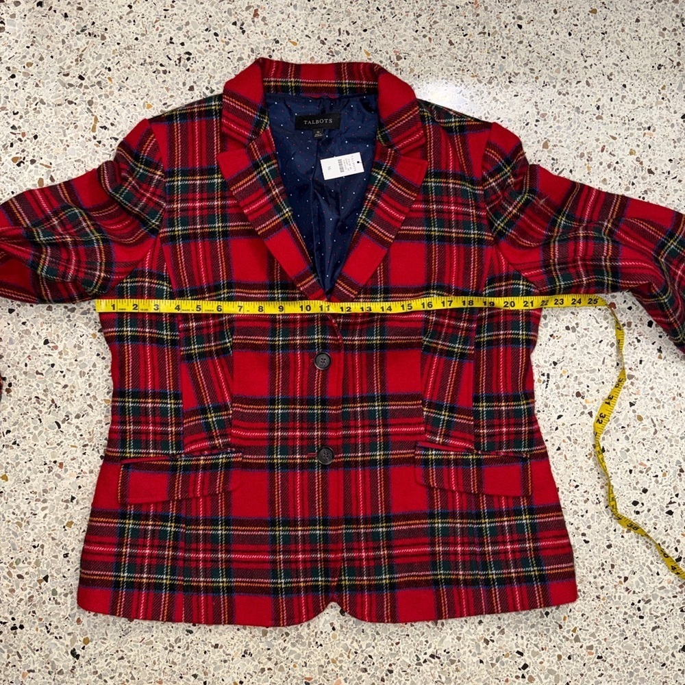 NWT Talbots red green tartan holiday plaid wool blend blazer jacket 16 - Picture 3 of 6